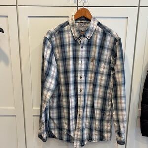 Carhartt Blue and White Plaid Casual Shirt Men's Large Tall NWOT